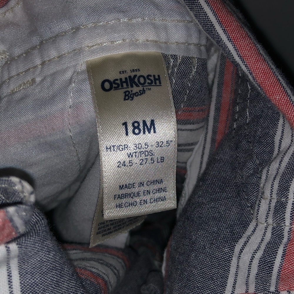 Oshkosh B'Gosh Red Grey & Cream Striped Overalls - Picture 10 of 10